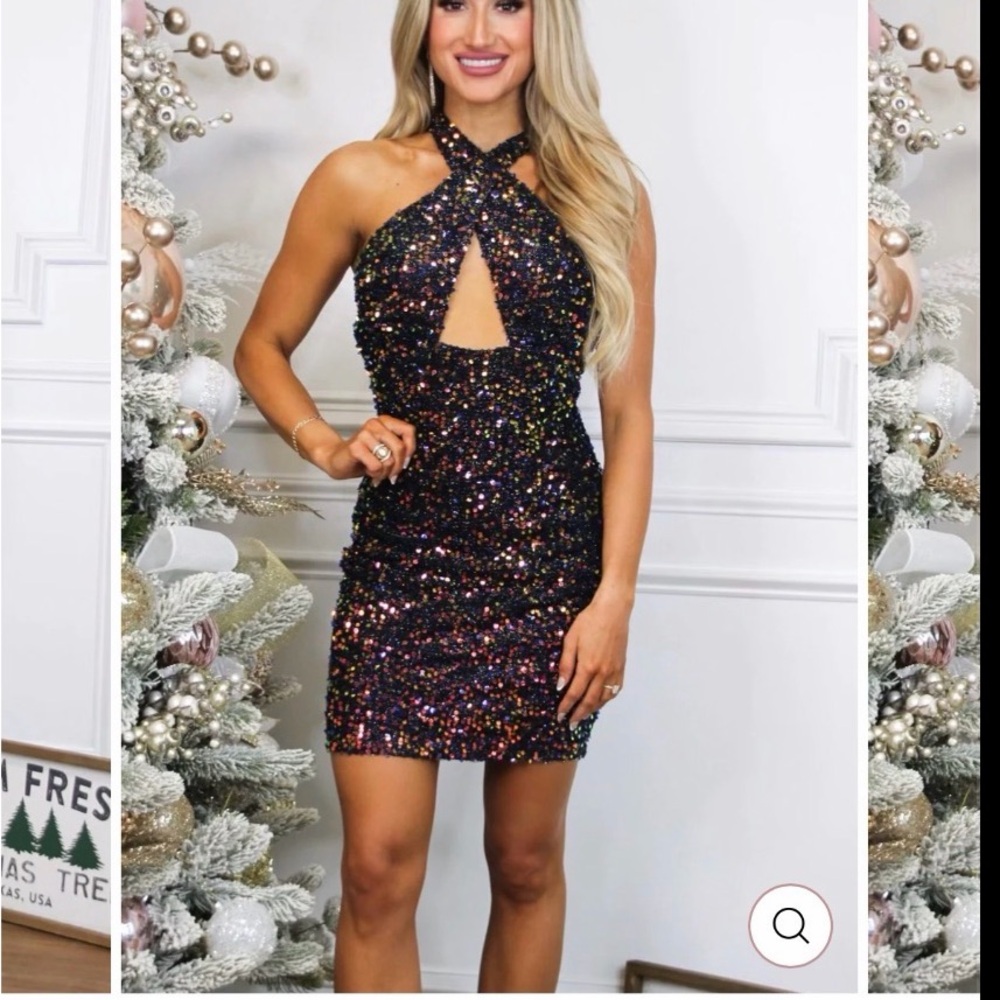 Black Multi-Color Sequin Halter Dress • New with Tags